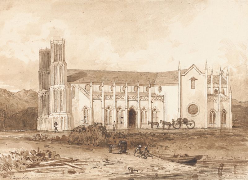 Catholic Church by Michel Jean Cazabon, oil painting depicting religious architecture.