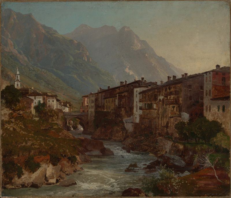 Vista da paisagem de Chiavenna por Johann Wilhelm Schirmer, óleo sobre tela