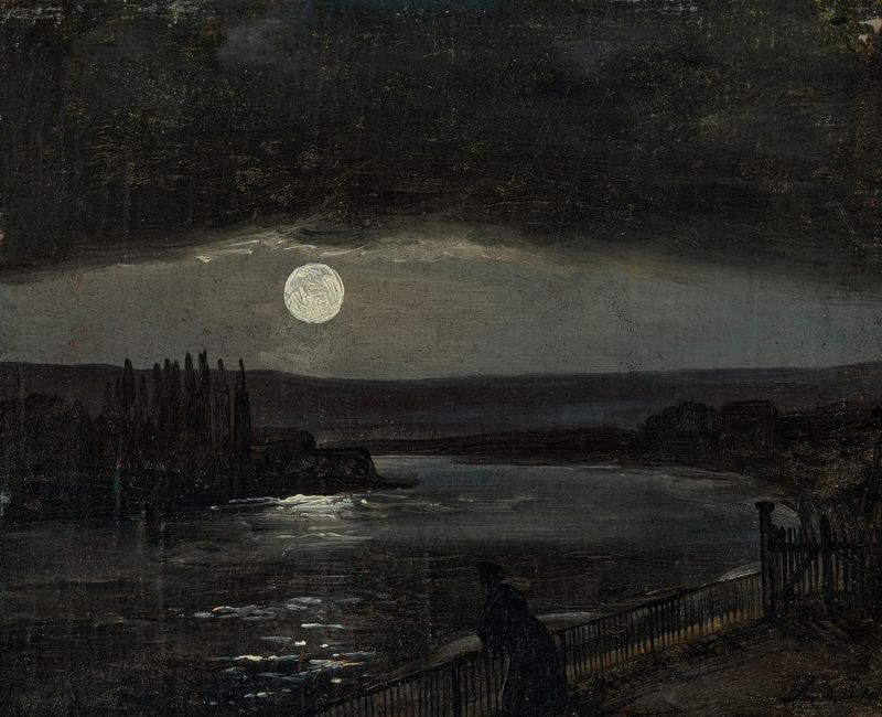 Luz da Lua sobre a Terraço Brühlsche, óleo sobre tela de Johan Christian Dahl