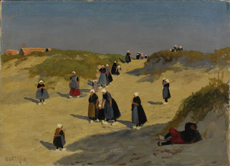 Dutch Country Scene de Marcus A. Waterman, óleo sobre lienzo que representa colinas y un cielo sereno.
