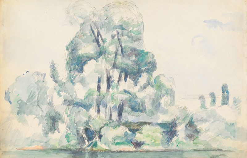 Banks of the Seine at Médan, óleo sobre lienzo de Paul Cezanne