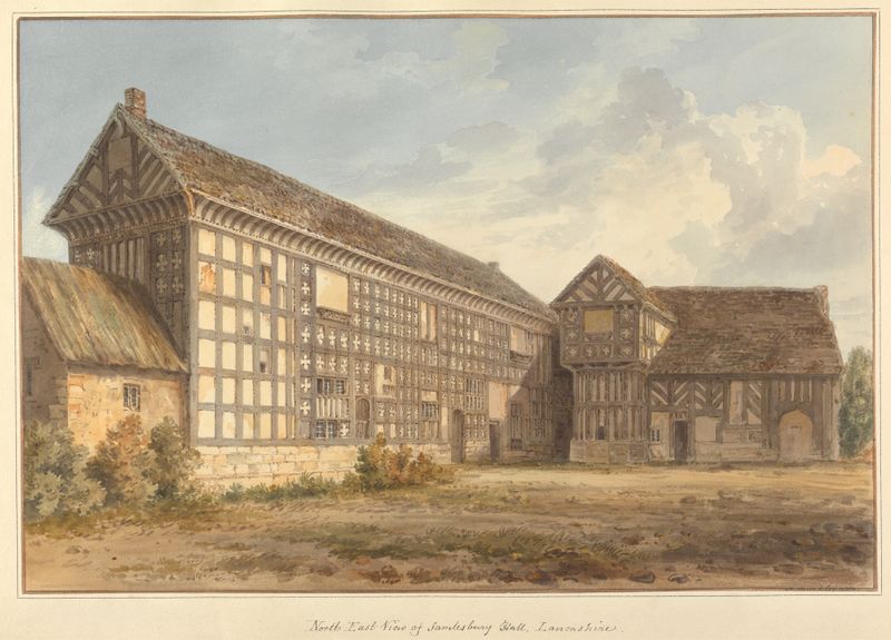 Vista noreste de Samlesbury Hall, pintura al óleo de John Buckler