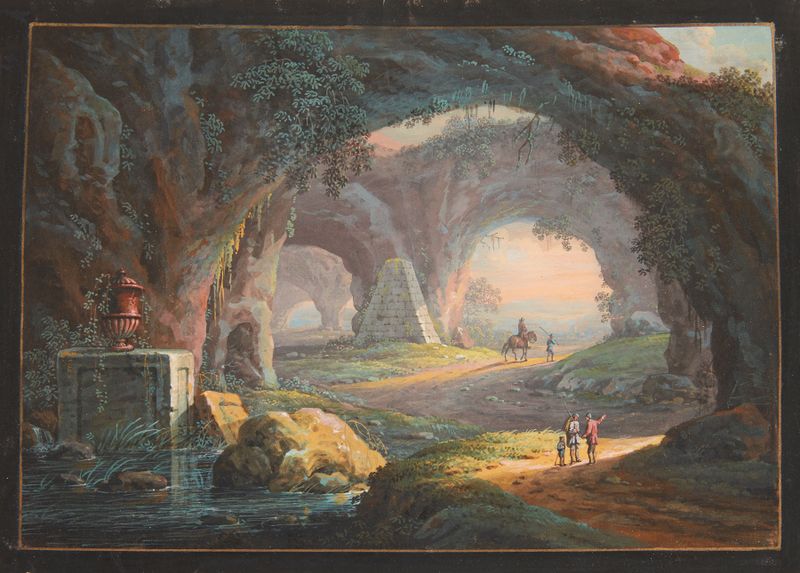 Watercolour by Margaretha Barbara Dietzsch depicting ethereal ruins and soft pastels
