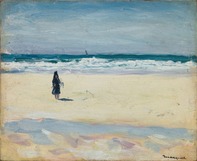 Pintura figurativa a óleo de Albert Marquet com uma jovem garota na praia.