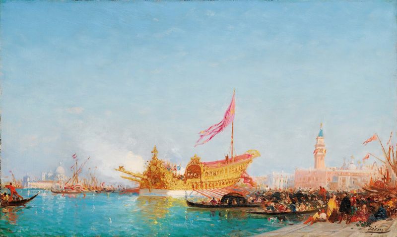 Cena marinha representando Le Bucentaure por Félix Ziem, pintura a óleo