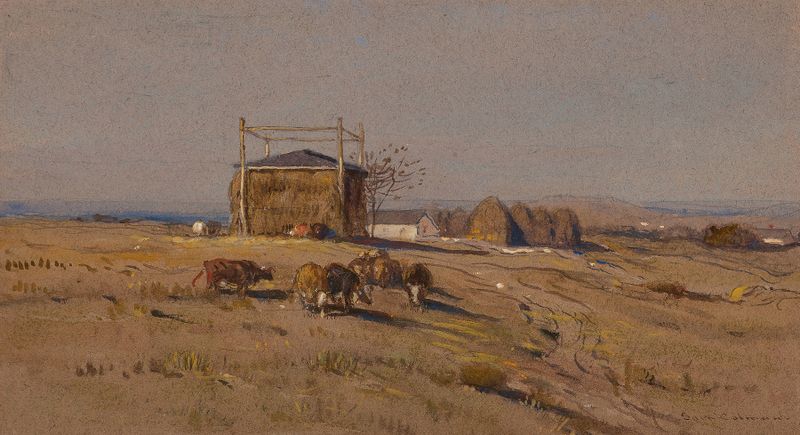 Autumn landscape with golden fields by Samuel Colman, oil painting