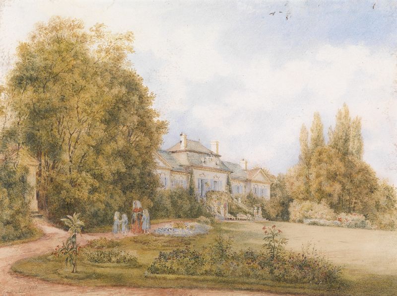 Landscape featuring a castle surrounded by greenery, oil painting by Franz Alt
