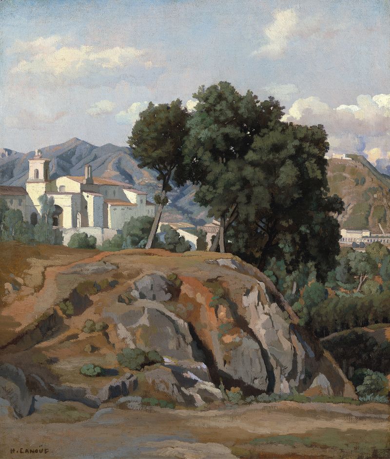 Landscape view with soft sky gradient, oil painting by Félix-Hippolyte Lanoüe