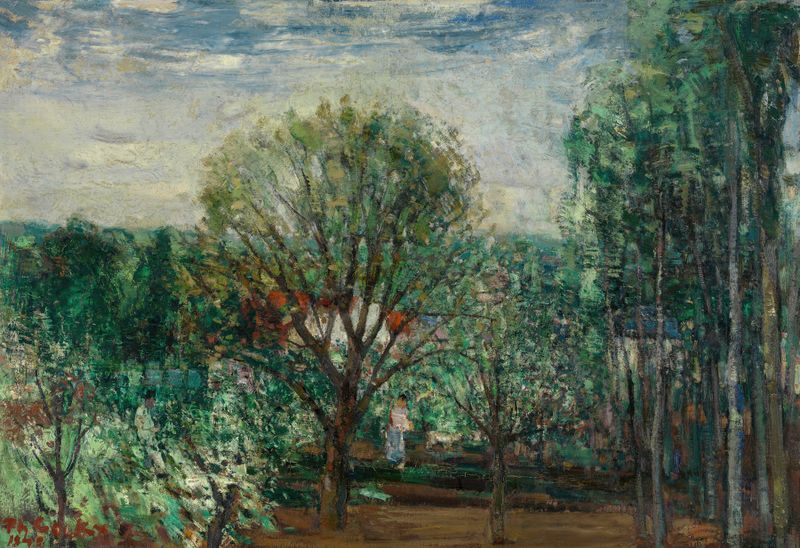 Primavera de Philibert Cockx, óleo sobre lienzo que representa un prado iluminado por el sol con flores en flor.