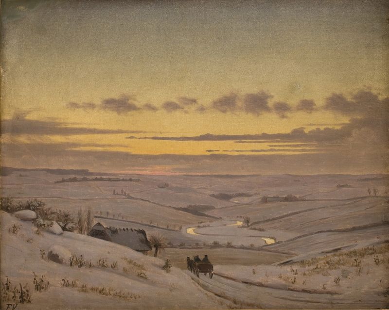 Landscape at dusk featuring a river by Frederik Vermehren