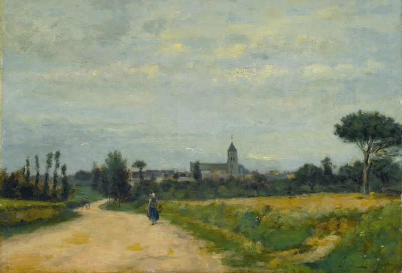 Le Village D’ouistreham de Stanislas Lépine, Impresionismo, paisaje que muestra un pueblo y el cielo.