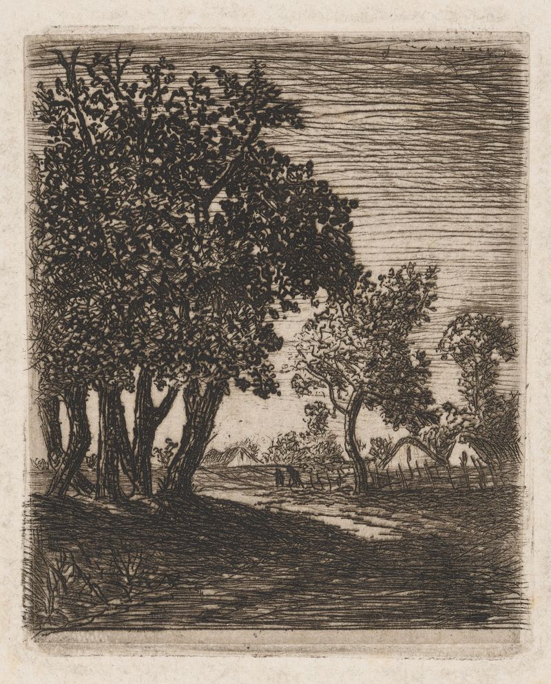Country road oil painting by Auguste Delâtre, featuring a winding path through a serene landscape.