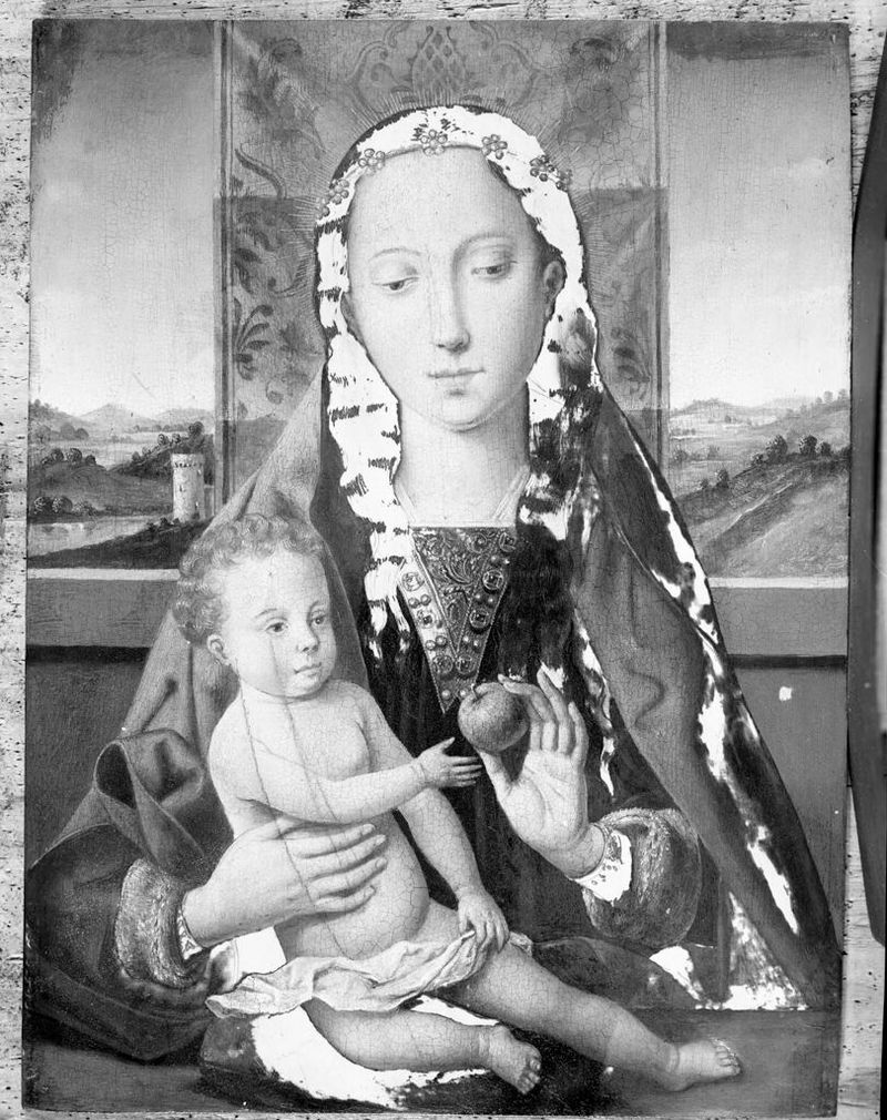 Renaissance wood artwork depicting Madonna and Child by an unidentified artist