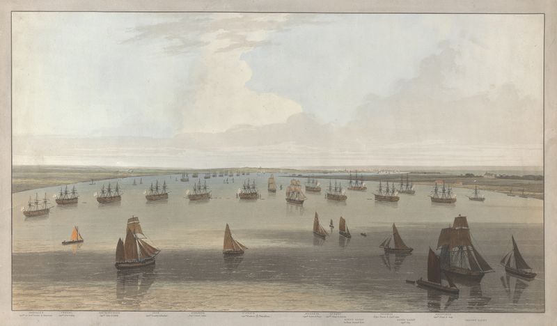 Escena marina con barcos de William Daniell, 1804