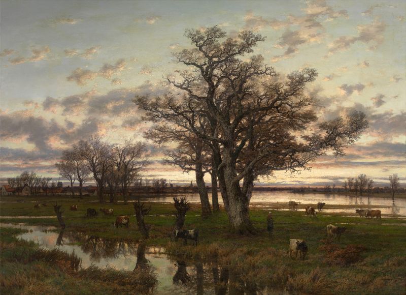 Autumn landscape by Joseph Van Luppen, oil painting featuring vibrant leaves and earthy tones.