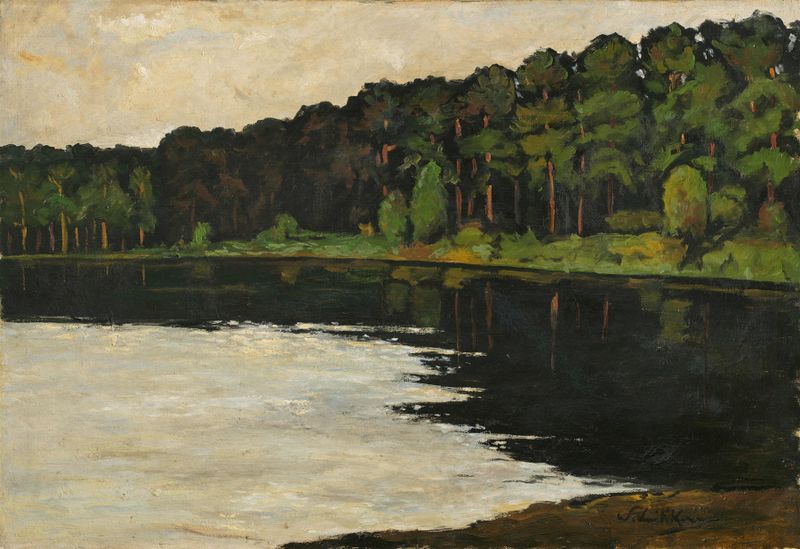 Grunewaldsee am Morgen by Walter Leistikow, oil on canvas depicting tranquil waters at dawn.