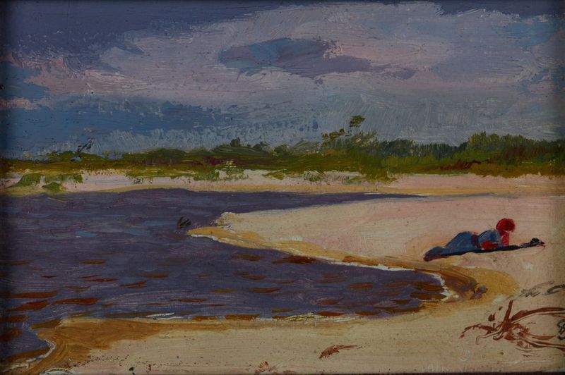 Paisaje que representa el río Dniéper con arena y sombras, de Ambroży Sabatowski