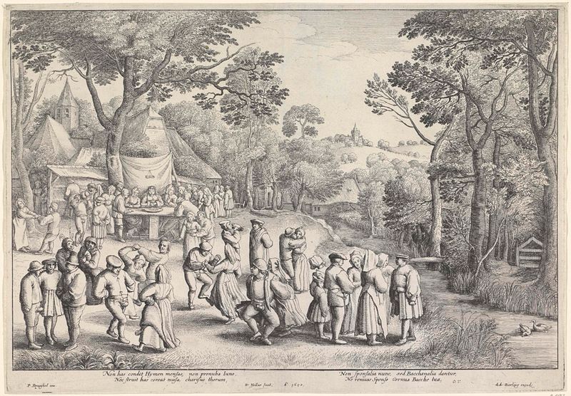 Gravura de Wenceslaus Hollar representando uma cena de casamento rural