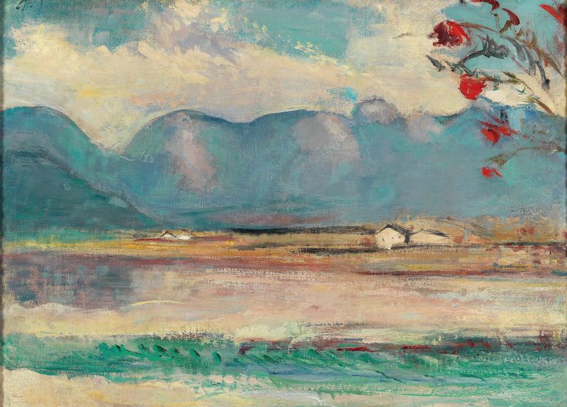 Landscape with rolling hills and mountains, oil on canvas by Anton Faistauer
