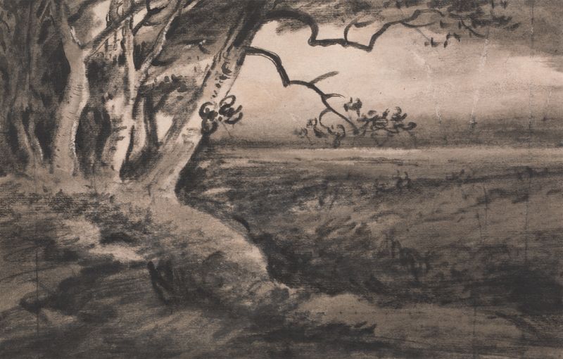 Landscape by Dr. Thomas Monro, oil on canvas depicting gentle hills and serene nature.