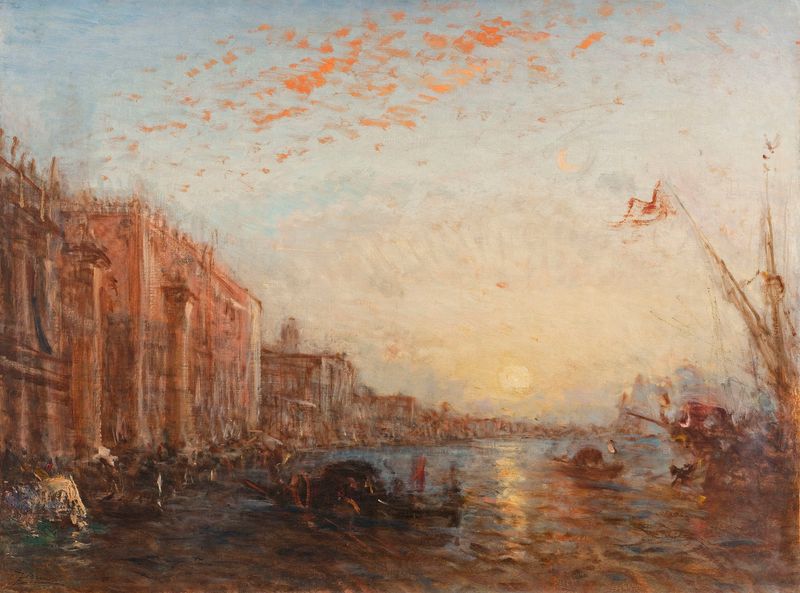 Inondation À Venise de Félix Ziem, óleo sobre lienzo que representa un paisaje inundado en Venecia.