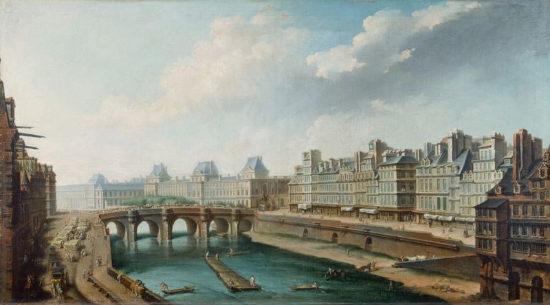 Landscape with the Louvre and Pont-Neuf, oil painting by Nicolas Jean-Baptiste Raguenet