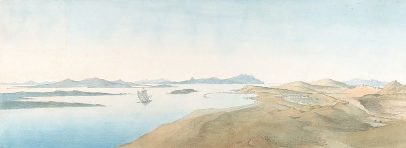 Paisagem retratando ilhas e mar de Johann Michael Wittmer II, pintura a óleo