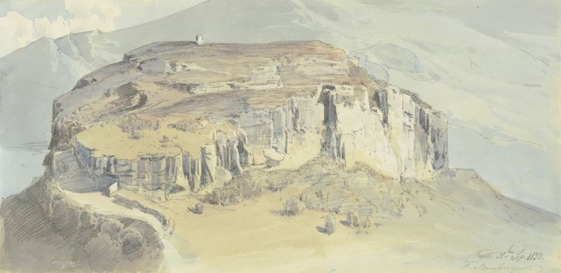 Landscape depicting hills and light by Fritz Bamberger, 1853