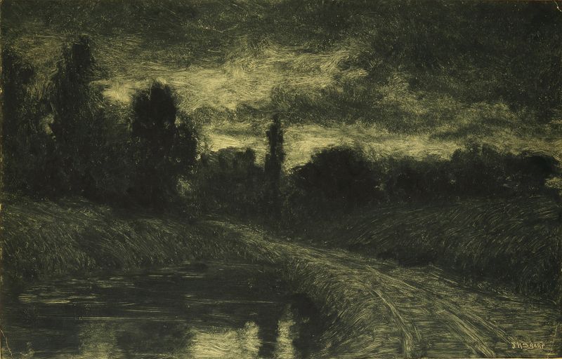 Afterglow by Joseph Henry Sharp, oil on canvas depicting a landscape with warm sunset hues