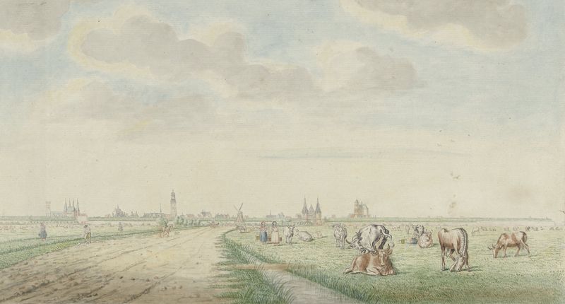 Landscape with grass and river by Pieter Remmers, oil on canvas