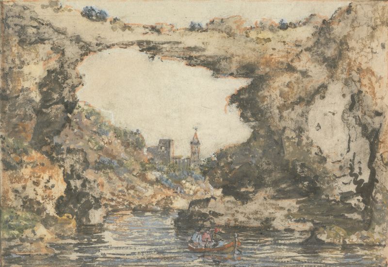 Rock Bridge at the Scuola di Virgilio by William Marlow, oil painting depicting a serene landscape.