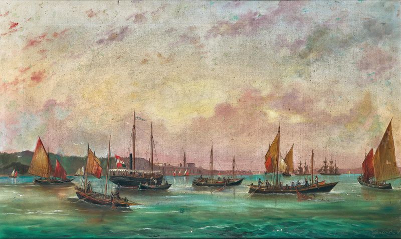 El vapor de mástil alto UNION bajo la bandera austro-húngara, óleo sobre lienzo de Basilio Ivankovic
