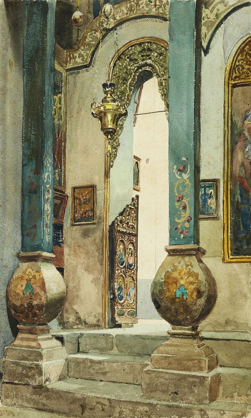 Interior of the Church of the Holy Sepulchre in Jerusalem, oil on canvas by Adolf Seel