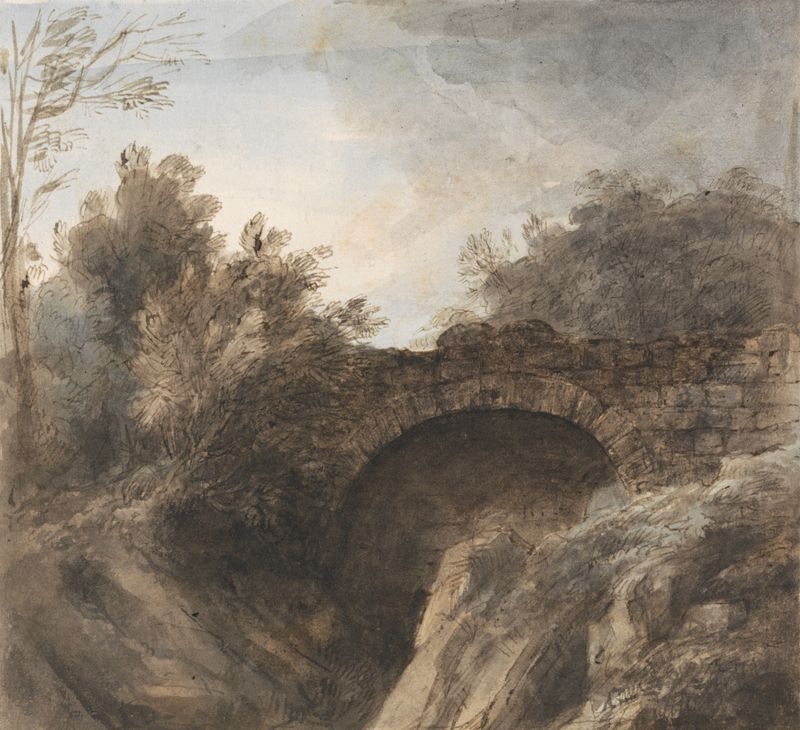 Bridge over a deep gorge, oil on canvas by Heneage Finch, 4th Earl of Aylesford