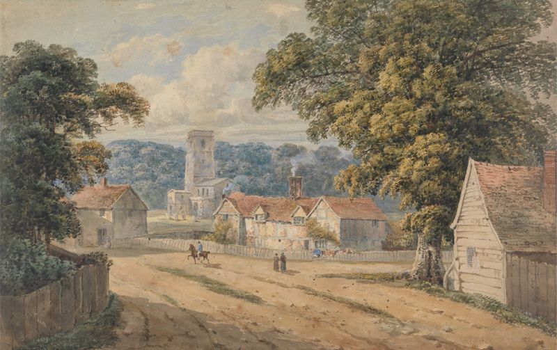 The Village of Aldbury, Hertfordshire, óleo sobre lienzo de George Shepheard