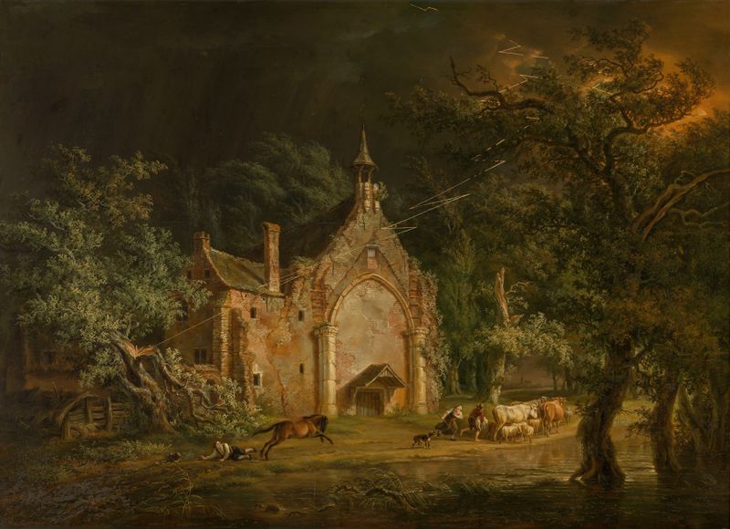 Lightning de Henri van Assche, pintura al óleo que representa nubes tormentosas y relámpagos