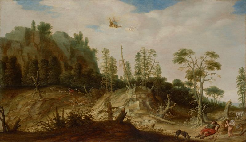 A rocky landscape featuring Venus and Adonis, oil painting by Joachim Govertsz Camphuysen