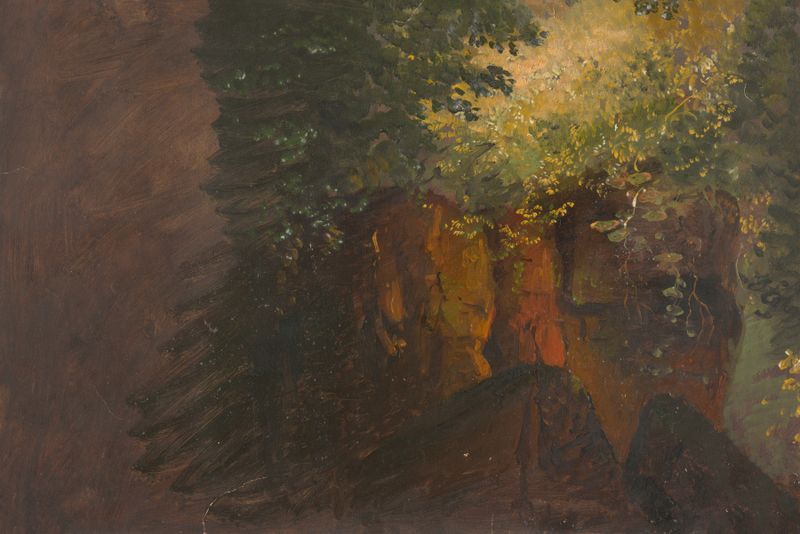 Cena da floresta com rochas, óleo sobre tela de Frederic Edwin Church