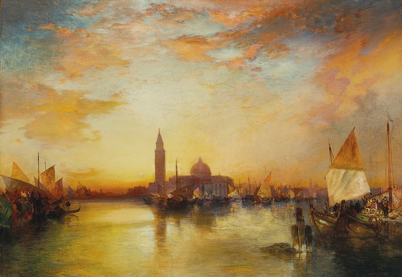 Ducal Palace al atardecer, óleo sobre lienzo de Thomas Moran