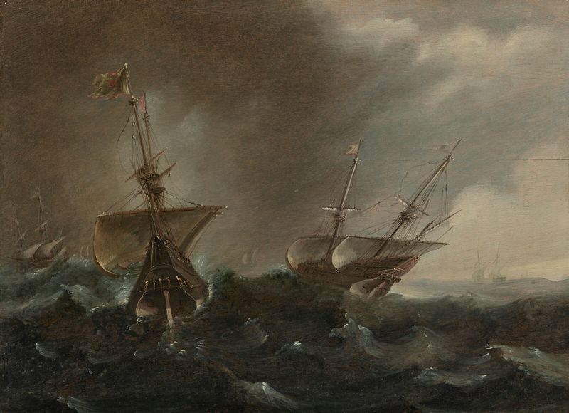 Two galleons in a squall, oil painting by Andries van Eertvelt