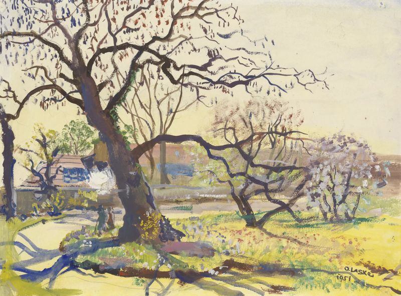 Zweites Tiergartentor in Schönbrunn by Oskar Laske, oil on canvas depicting a serene garden gate.