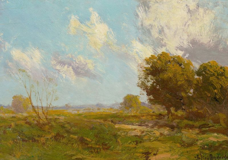 Late Afternoon by Julian Onderdonk, oil painting depicting sunlight filtering through trees.