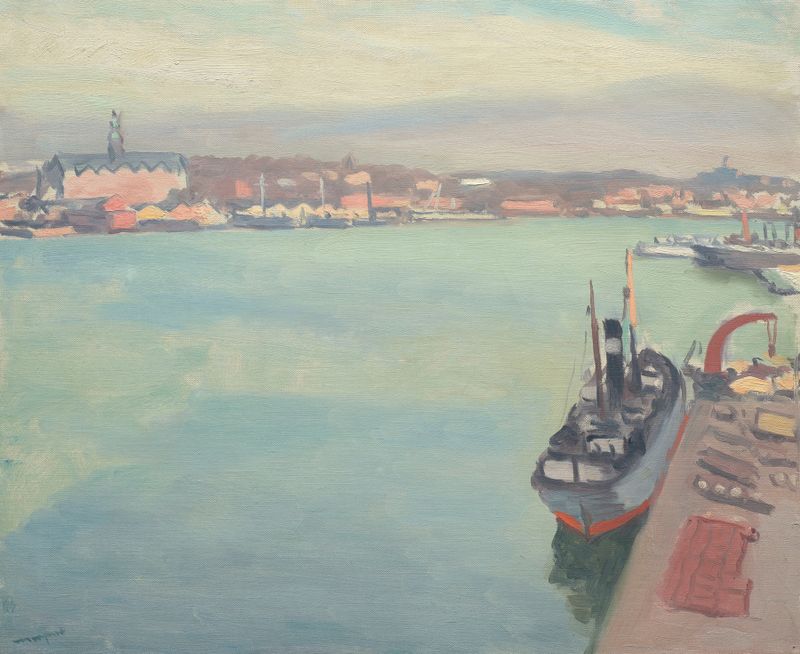 Escena marina con barcos y suaves olas, pintura al óleo de Albert Marquet