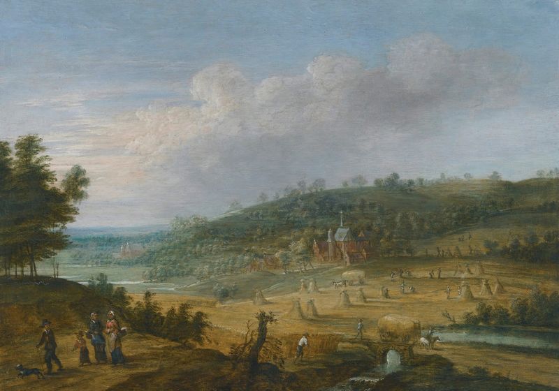 Paisagem com vegetação exuberante, óleo sobre tela de Lucas van Uden