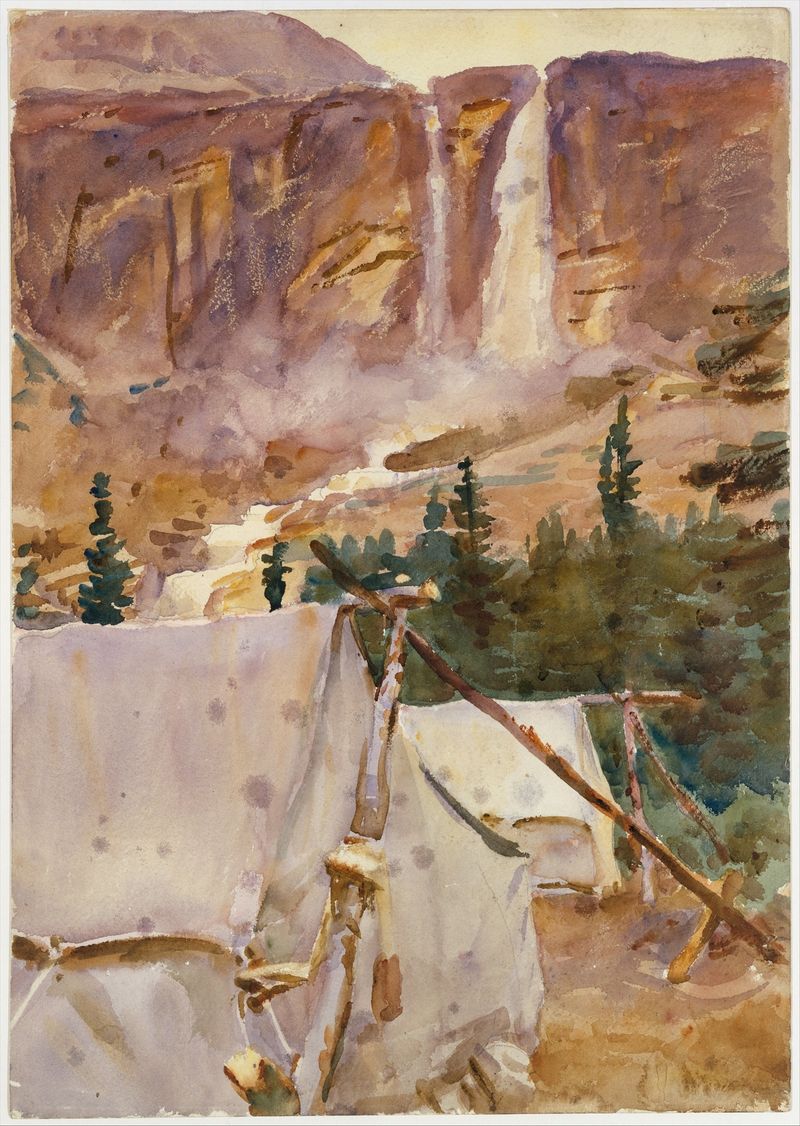 Paisagem com cachoeira e folhagem, pintura a óleo de John Singer Sargent
