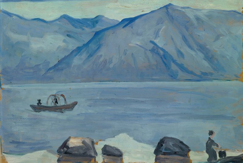 Landscape of Lake Lugano, oil on canvas by Ernst Schiess