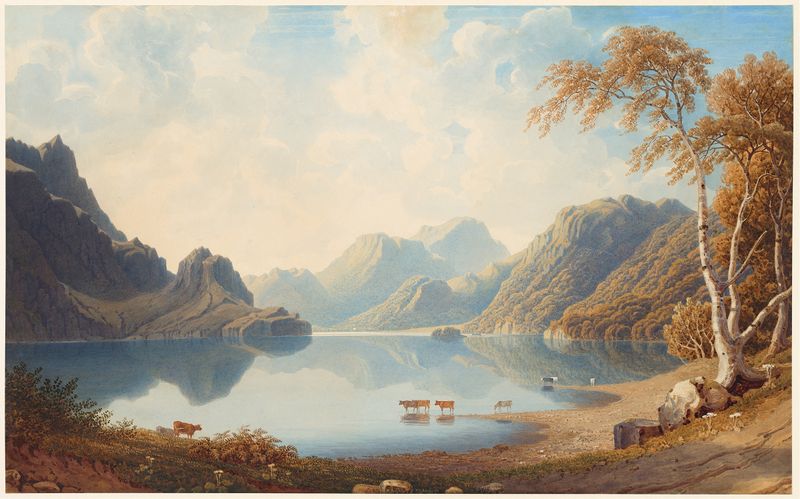 Paisaje de un loch en Escocia de George Fennell Robson, pintura al óleo