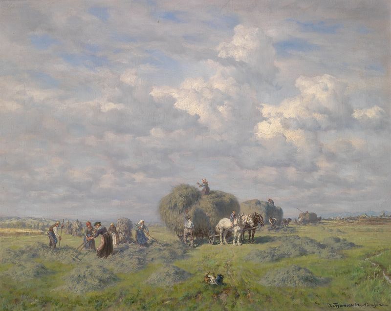 Heuernte an einem Sommertag by Désiré Thomassin, oil on canvas depicting golden fields under sunlight.