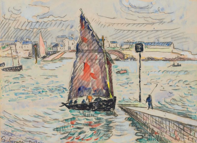 Escena marina con olas y nubes, óleo sobre lienzo de Paul Signac