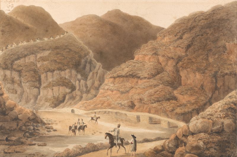 Landscape of mountains in soft light, oil painting by William Bradford, 1809